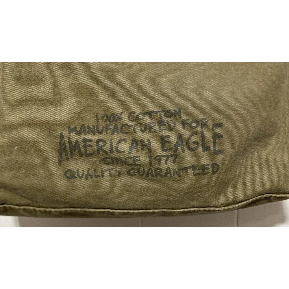 American Eagle Outfitters Y2K Canvas Messenger Bag Army Green Vintage Utility